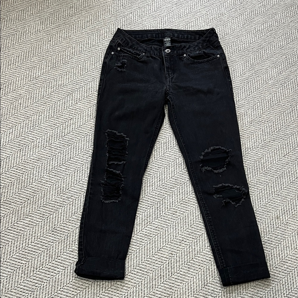 Rewash Black Distressed Boyfriend Jeans